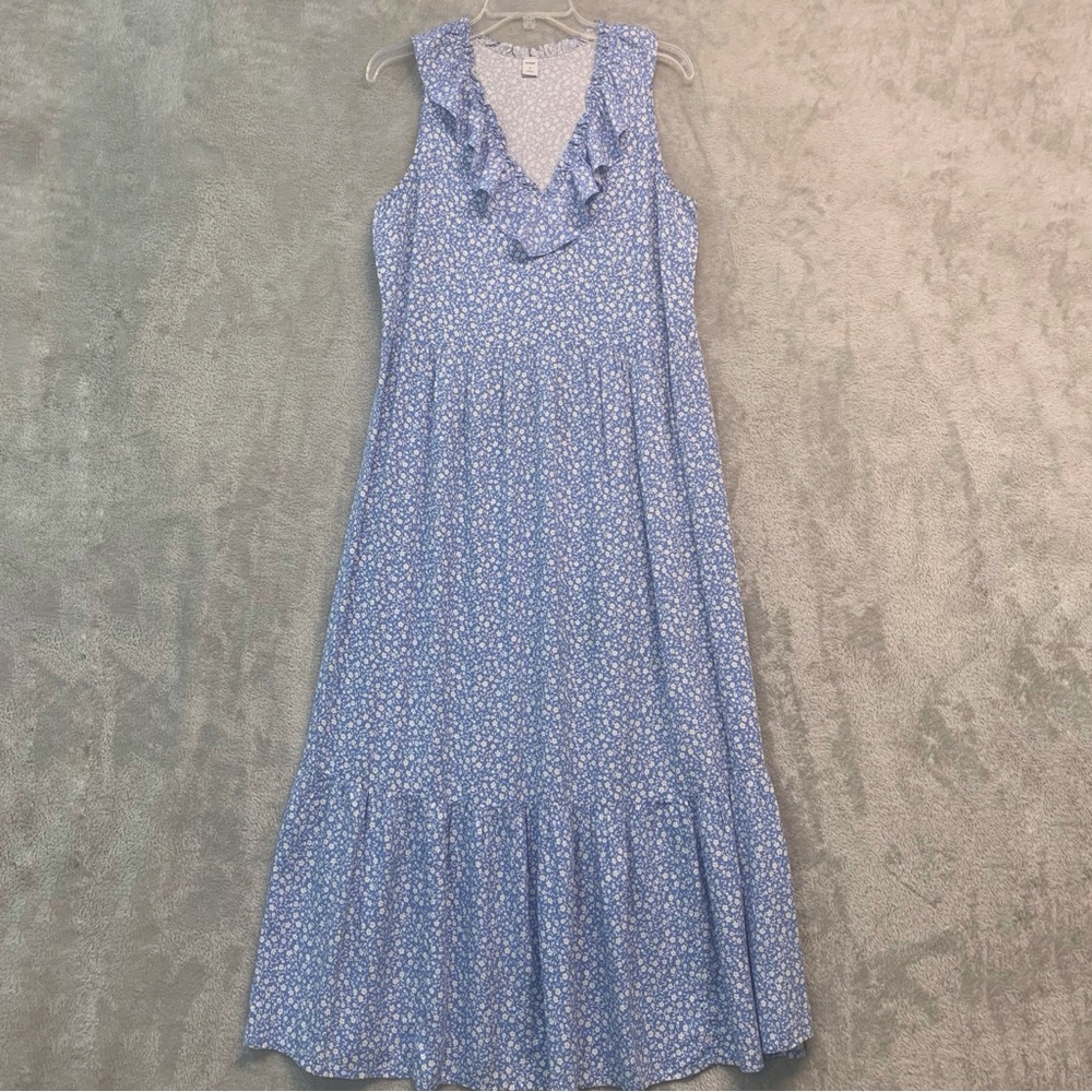 Old Navy Sleeveless Blue Floral Ruffle Maxi Dress